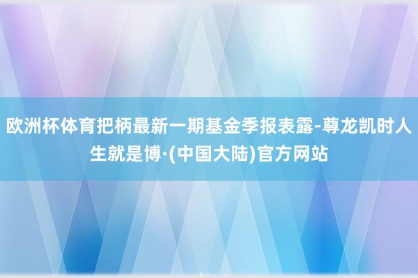 欧洲杯体育把柄最新一期基金季报表露-尊龙凯时人生就是博·(中国大陆)官方网站